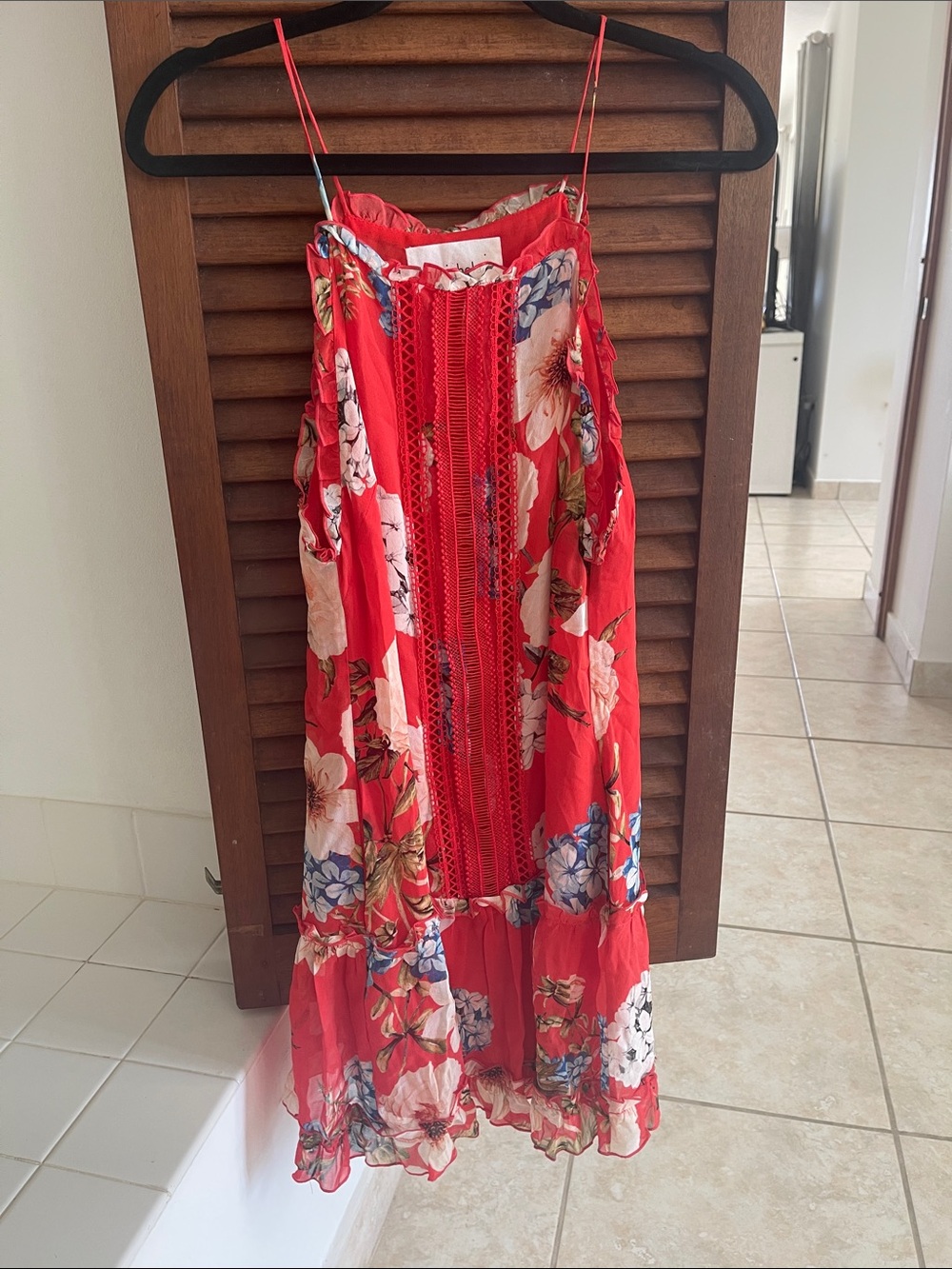 Nicholas Red Floral Spaghetti-Strap mini Dress